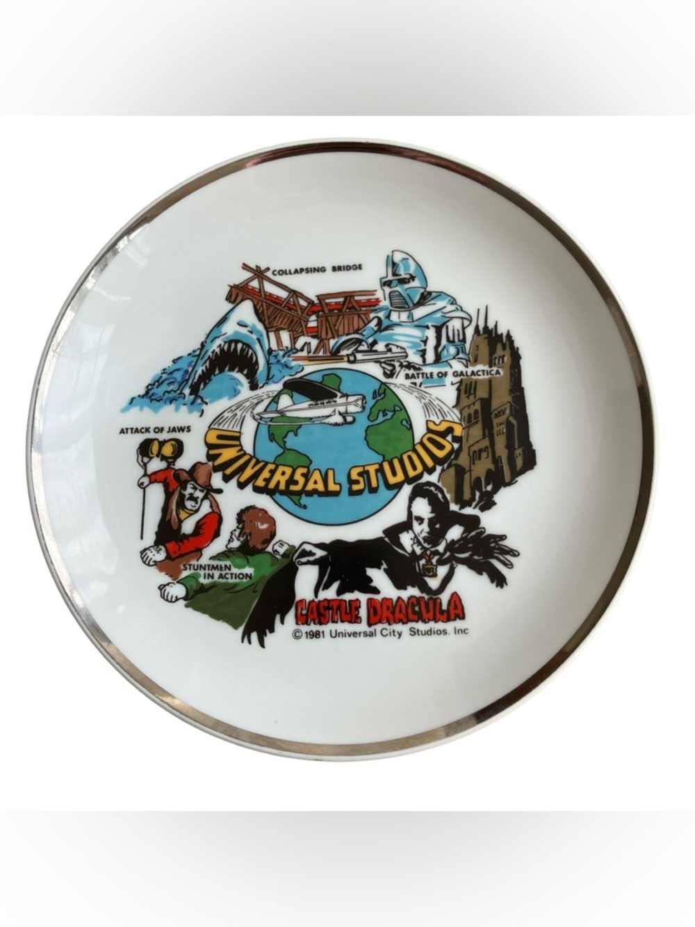 VTG Universal Studios 7" Collector Plate Jaws Dracula Battle of Galactica 1981